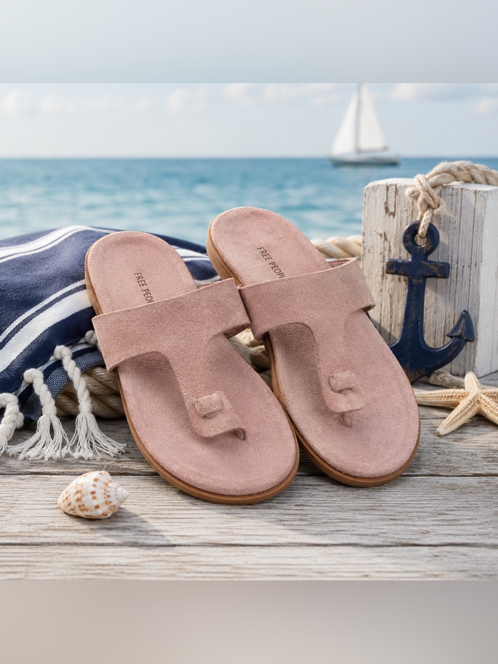 Free People Hadden Pale Blush Suede Thong Sandals Women’s 9 NWOB